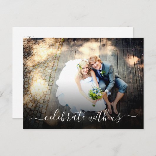 Bruiloft Vluchtfeest Vier Met Ons Uitnodiging Briefkaart (Voorkant / Achterkant)