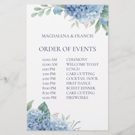 Bruiloft volgorde van evenementen (Voorkant)