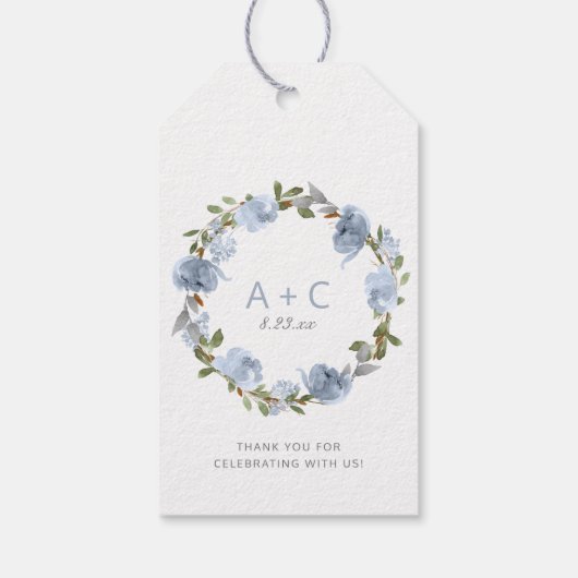 Bruiloft Vrijgezellenfeest Favor Dank u Dusty Blue Cadeaulabel (Achterkant)