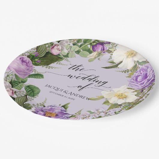 Bruiloft Vrijgezellenfeest Ivoor Lavendel Rozen Kr Papieren Bordje (Gekanteld)