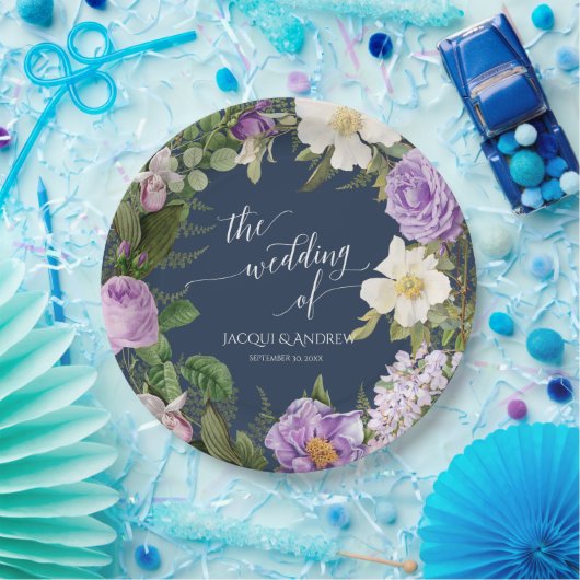 Bruiloft Vrijgezellenfeest Navy Lavendel Rozen kra Papieren Bordje (Feest)