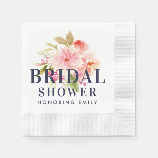 Bruiloft Vrijgezellenfeest Roze Waterverf Bloemen Servet (Voorkant)