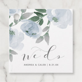 Bruiloft Vrijgezellenfeest Stoffig Blauw Waterverf Bedankjes Labels