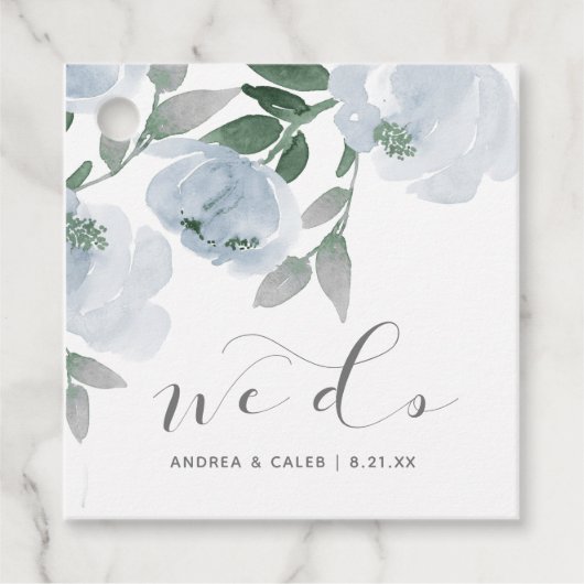 Bruiloft Vrijgezellenfeest Stoffig Blauw Waterverf Bedankjes Labels (Voorkant)