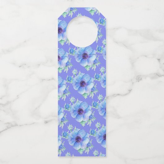 Bruiloft waterverf blauw anemoon bloem flessenhanger (Achterkant)