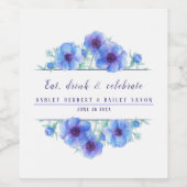 Bruiloft waterverf blauw anemoon bloemenwijn label wijn etiket (Enkel label)