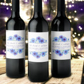 Bruiloft waterverf blauw anemoon bloemenwijn label wijn etiket
