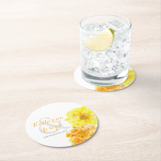 Bruiloft waterverf bloem goudsbloem papier onderze ronde kartonnen onderzetter (Insitu)