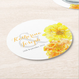Bruiloft waterverf bloem goudsbloem papier onderze ronde kartonnen onderzetter