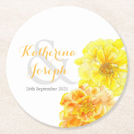 Bruiloft waterverf bloem goudsbloem papier onderze ronde kartonnen onderzetter