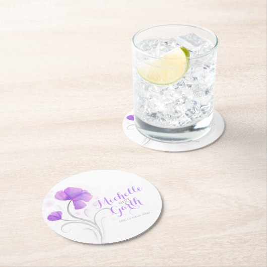 Bruiloft waterverf bloem paarse papier onderzetter (Insitu)