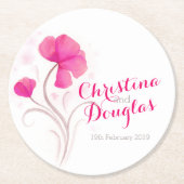 Bruiloft waterverf bloem rood roze papier onderzet ronde kartonnen onderzetter (Voorkant)