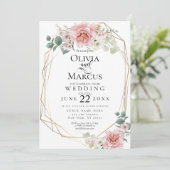 Bruiloft | Waterverf bloemen Baby Pink Peony Kaart (Staand voorkant)