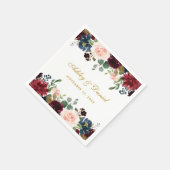 Bruiloft Waterverf Bloemen Bourgondië Blauw Goud Servet (Hoek)