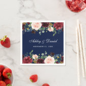 Bruiloft Waterverf Bloemen Bourgondië Blauw Servet (Insitu)