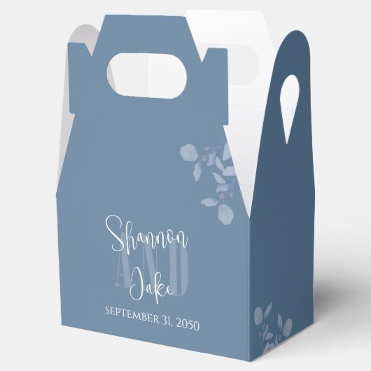 Bruiloft Waterverf Bloemen Typografie Dusty Blue Bedankdoosjes (Geopend)