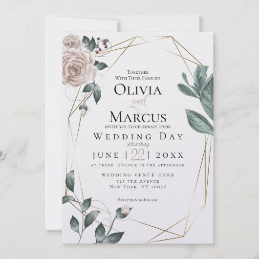 BRUILOFT | Waterverf Blush Dusty Roos Gold Kaart (Voorkant)