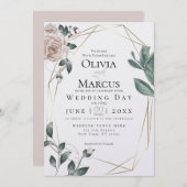 BRUILOFT | Waterverf Blush Dusty Roos Gold Kaart (Voorkant / Achterkant)