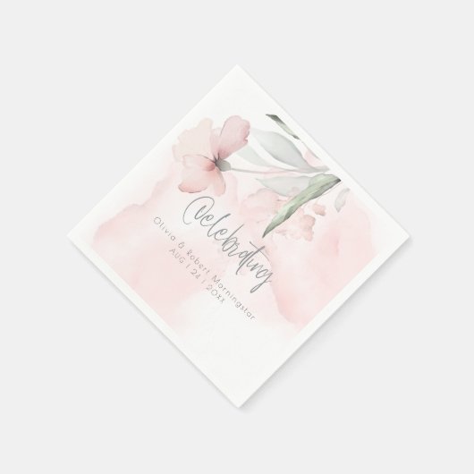 Bruiloft | Waterverf Blush Pink Wild Roos Napkins Servet (Hoek)
