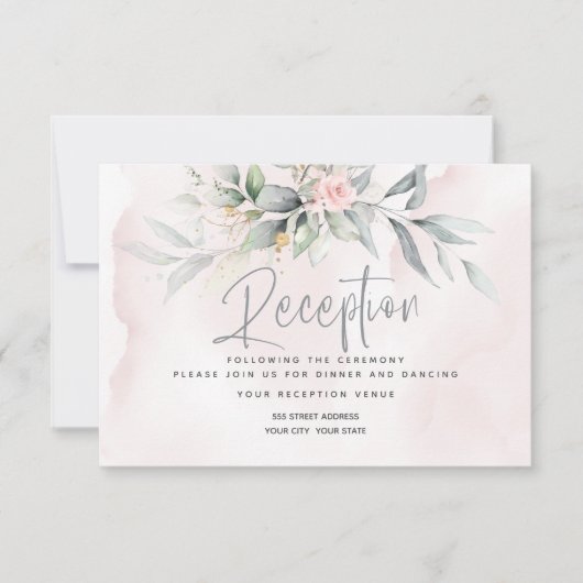 Bruiloft |  Waterverf Blush roze rozen Kaart (Voorkant)