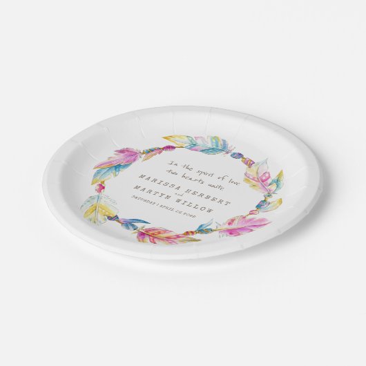 Bruiloft waterverf boho krans aangepaste borden papieren bordje (Gekanteld)