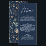 Bruiloft waterverf botanische bloemen marineblauw menu<br><div class="desc">Bruiloft waterverf botanische bloemen zwart humeurig bruiloft party decor menu. Modern zwart,  roest,  wit,  terracotta,  marineblauw en salie groen ontwerp. Modern minimaal stijlvol design.</div>