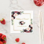 Bruiloft Waterverf Bourgogne Blauw Bloemen Goud Wi Servet (Insitu)