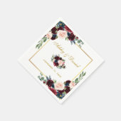 Bruiloft Waterverf Bourgogne Blauw Bloemen Goud Wi Servet (Hoek)