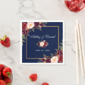 Bruiloft Waterverf Bourgogne Bloemen Blauw Servet (Insitu)