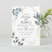 BRUILOFT | Waterverf Dusty Blue Floral Kaart (Staand voorkant)