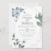 BRUILOFT | Waterverf Dusty Blue Floral Kaart (Voorkant)