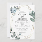 BRUILOFT | Waterverf Dusty Blue Floral Kaart (Voorkant)