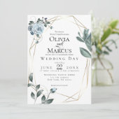 BRUILOFT | Waterverf Dusty Blue Floral Kaart (Staand voorkant)
