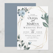 BRUILOFT | Waterverf Dusty Blue Floral Kaart (Voorkant / Achterkant)