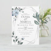 BRUILOFT | Waterverf Dusty Blue Floral Kaart (Staand voorkant)