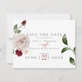 BRUILOFT | Waterverf Dusty Roos en Merlot Floral Save The Date (Voorkant)