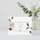 BRUILOFT | Waterverf Dusty Roos en Merlot Floral Save The Date (Staand voorkant)