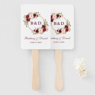 Bruiloft Waterverf Floral Bourgondië Handwaaier