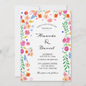Bruiloft Waterverf Folk Floral Garden Invitation Kaart (Voorkant)