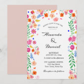 Bruiloft Waterverf Folk Floral Garden Invitation Kaart (Voorkant / Achterkant)