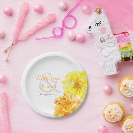 Bruiloft waterverf goudsbloemen aangepaste papier  papieren bordje (Feest)