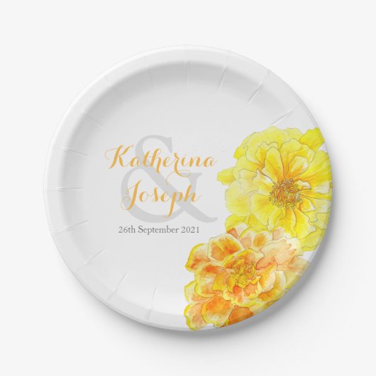 Bruiloft waterverf goudsbloemen aangepaste papier  papieren bordje (Voorkant)