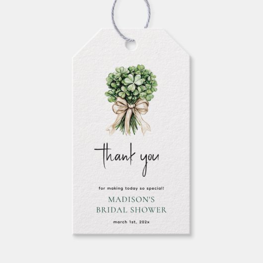 Bruiloft Waterverf Klaverboeket Cadeaulabel (Voorkant)