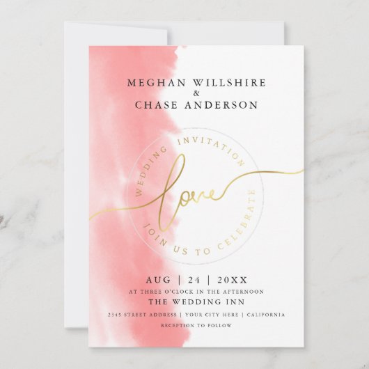 BRUILOFT | Waterverf koraal Roos Kaart (Voorkant)