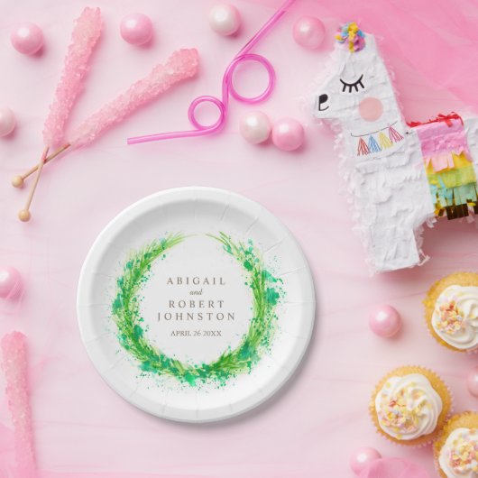 Bruiloft waterverf krans gepersonaliseerd papier b papieren bordje (Feest)