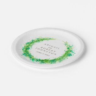 Bruiloft waterverf krans gepersonaliseerd papier b papieren bordje