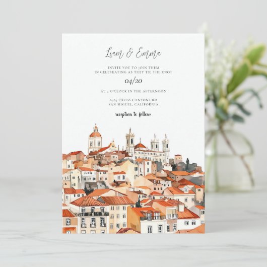 bruiloft Waterverf Lissabon Kaart (Staand voorkant)