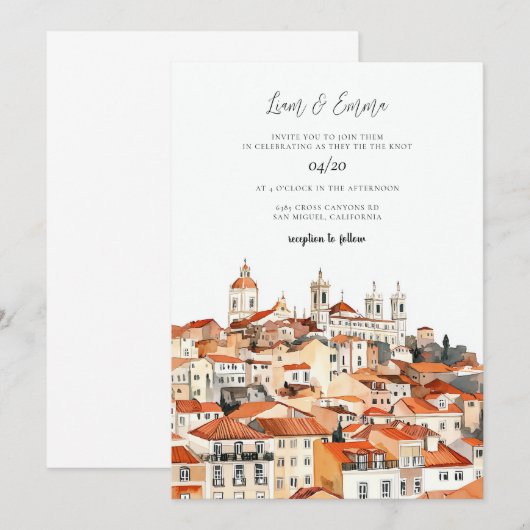  bruiloft Waterverf Lissabon Kaart (Voorkant / Achterkant)