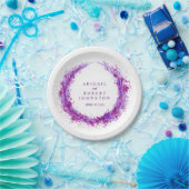 Bruiloft waterverf paarse krans namen papier bord (Feest)