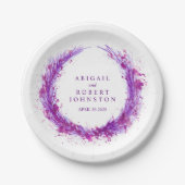 Bruiloft waterverf paarse krans namen papier bord (Voorkant)